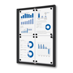 Vitrine d'affichage d'intérieur Economique noir avec fond magnétique. Format 4 x A4. Altumis